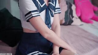 Schoolgirl with cute face Eva Elfie gets her pussy filled with cum