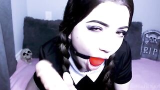 Wednesday Addams gets her pussy filled with a big dildo and cum