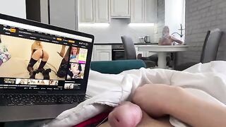 A girl catches a guy jerking off and offers to help him out