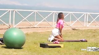 A hot Peruvian woman is doing sports in the gym to keep fit