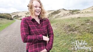 Public exhibitionist with dildo on Dutch beach