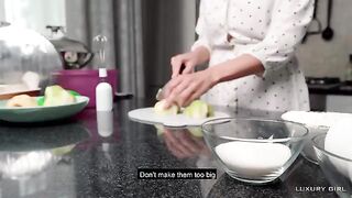 Luxury Girl shares a steamy American pie moment in the kitchen, showcasing her signature close-up style