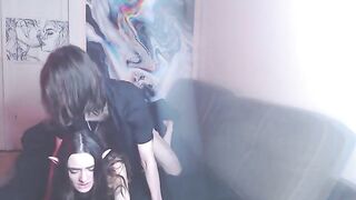 Babe fucked by her boyfriend on the couch, as music plays