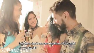 A woman has a great time with her work colleagues in this steamy group scene