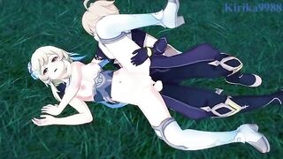 Aether and Lumine have sex in the meadow at night - Genshin Impact Hentai