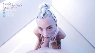 The beautiful cosplay girl has sex in space with her partner