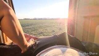 A couple is having fun in their camper on the open road
