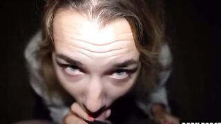 Petite cutie Mona Blue gets her throat full of sticky cum in a risky scene