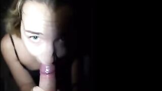 Petite cutie Mona Blue gets her throat full of sticky cum in a risky scene