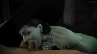 Lady Dimitrescu sucking cock in an animated Overwatch scene with 3D hentai action