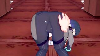 Hentai Yelan rides a dick in doggy style position