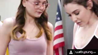 Two hot chicks fuck each other while in detention, Lily Lou style