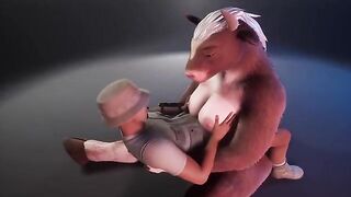 Furry cow feeds the ranger man in a wildlife game