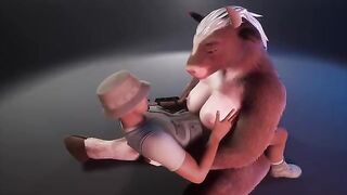 Furry cow feeds the ranger man in a wildlife game