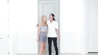 Skinny blonde gets fucked in the kitchen with intense passion