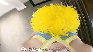 Cheerleader gets her face covered with cum after hard sex in POV