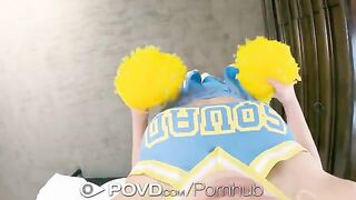 Cheerleader gets her face covered with cum after hard sex in POV