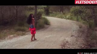 Petite brunette Alexa Tomas pisses in the street before giving a blowjob to a stranger