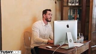 A stunning woman named Nancy seduces her coworker and fulfills his anal fantasy