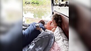 Camping fun for a loving couple with passionate fingering in nature