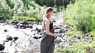 A teen redhead girl gets creampied outdoors after wanting sex