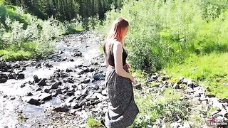 A teen redhead girl gets creampied outdoors after wanting sex