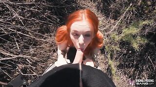 Ginger teen Madi Collins flashed her slim body in the car before getting banged hard