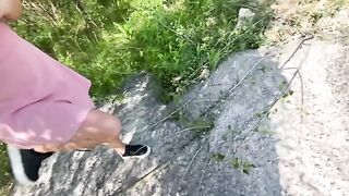 A naughty girl was picked up and fucked outdoors with a big load of cum