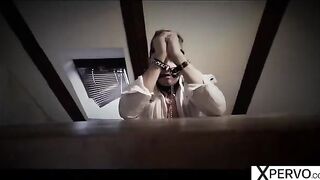 Two step sisters share a guy in a hardcore threesome