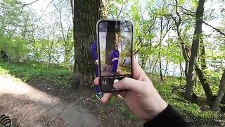 Bukkake in the public place with cum in mouth