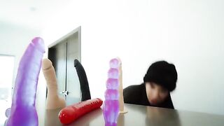 Fucking my ass and pussy with the neighbor's dildos until I squirt, exclusive HD