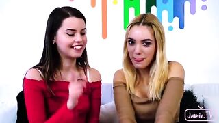 Two hot girls fucked by a guy in an intense threesome session