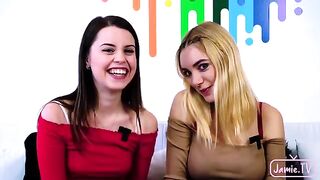 Two hot girls fucked by a guy in an intense threesome session