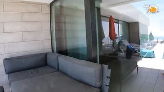 A blonde girl with socks pleased her boyfriend with sex