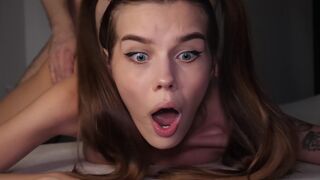 Petite teen gets her asshole gapped by a huge cock