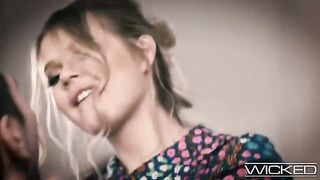 A cute and giggly blonde girl receives a large Southern comfort