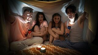 Naughty boys scared and fucked Penelope and Aubrey in a steamy swap