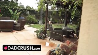 Fit babe lets stepdad finger and fuck her by the pool
