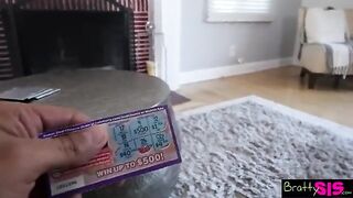 The stepbrother is pushing his sister to do blowjob for him