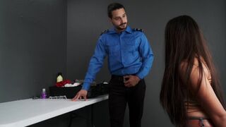 A naughty woman gets fucked by the airport security guard in a steamy encounter