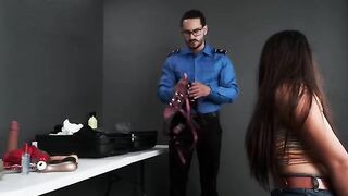 A naughty woman gets fucked by the airport security guard in a steamy encounter