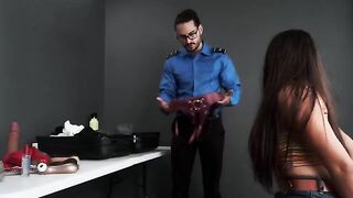 A naughty woman gets fucked by the airport security guard in a steamy encounter