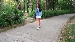 Babe fucked in the park and received cum in her mouth