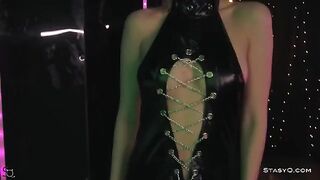 Skinny teen AngelQ stripping on the stage in HD
