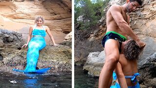 A muscular guy got his dick sucked by a mermaid in the sea