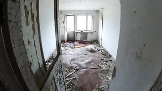 An exhibitionist girl is walking in a ruin with her sexy bae