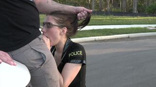 A cop in a suit has her way with me outdoors
