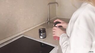 An insolent girlfriend gets fucked for throwing her legs on the table