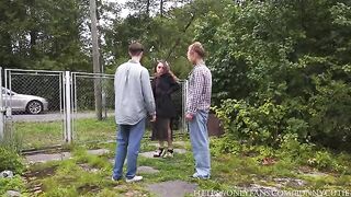 A man has a hard sex in the village with a stunning woman, showcasing real orgasms