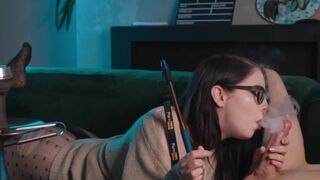 Nerdy girl in glasses gets fucked in 69 position